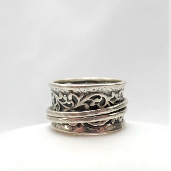 DIDAE Ornate Sterling Silver Wide Band Israeli Spinner Ring Sz. 8, 8-1/4, 10-1/4 - Picture 5 of 5